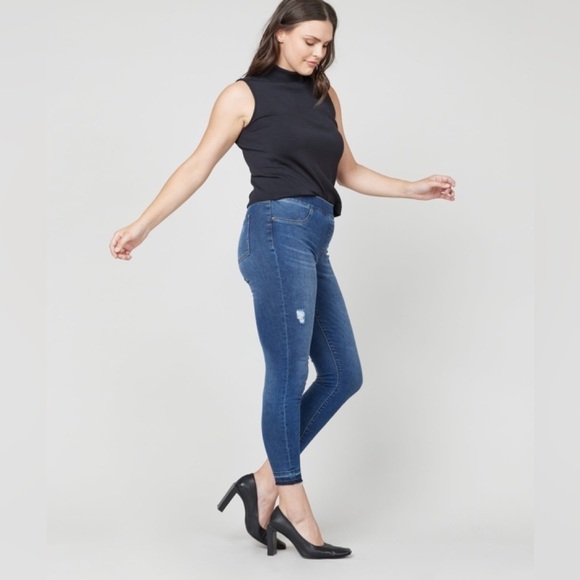 SPANX Distressed Ankle Skinny Jeans, Medium Wash pull on medium - Picture 3 of 16